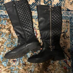Quilted Black Knee-High Boots